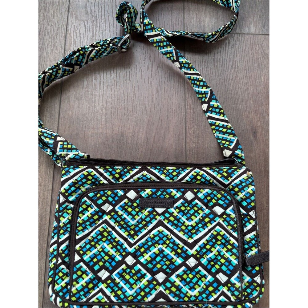 Vera Bradley Quilted Multicolored AdjustableCrossbody in Teal, Lime & Black EUC